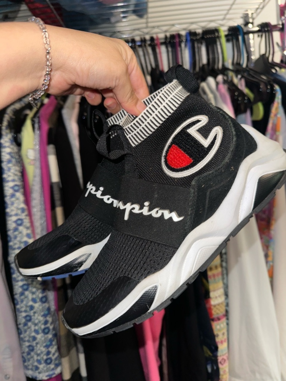 Champion Kids Black, White & Red High-Top Sneakers